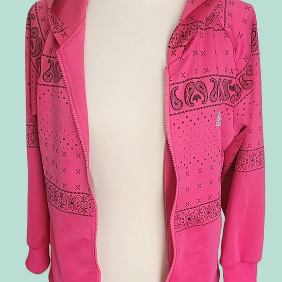 Adidas, Zip, Hoodie, Pockets, Pink & Black Paisley Pattern, XL, Age 14-16, Track - Picture 4 of 5
